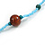 Statement Light Blue Glass Bead with Brown/ Teal Wood Ball Long Necklace - 145cm L - view 6