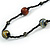Statement Black Glass Bead with Brown/ Black Wood Ball Long Necklace - 145cm L - view 5