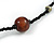 Statement Black Glass Bead with Brown/ Black Wood Ball Long Necklace - 145cm L - view 6