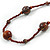 Statement Brown Glass Bead with Brown/ Black Wood Ball Long Necklace - 145cm L - view 4
