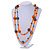 Statement Orange Glass Bead with Brown/ Orange Wood Ball Long Necklace - 145cm L - view 2