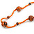 Statement Orange Glass Bead with Brown/ Orange Wood Ball Long Necklace - 145cm L - view 4