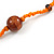 Statement Orange Glass Bead with Brown/ Orange Wood Ball Long Necklace - 145cm L - view 6
