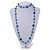 Long Glass and Shell Bead with Silver Tone Metal Wire Element Necklace In Blue - 120cm L - view 2