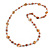 Long Glass and Shell Bead with Silver Tone Metal Wire Element Necklace In Peach Orange - 120cm - view 3