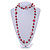 Long Glass and Shell Bead with Silver Tone Metal Wire Element Necklace In Red - 120cm - view 2