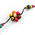 Stunning Multicoloured Wood Flower Black Cotton Cord Long Necklace - 90cm L - view 4