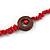 Long Red Semiprecious Stone, Ceramic Bead, Brown Wood Ring Necklace - 106cm L - view 4
