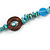 Long Turquoise Stone, Ceramic Bead, Brown Wood Ring Necklace - 102cm L - view 4