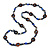Long Blue Semiprecious Stone, Ceramic Bead, Brown Wood Ring Necklace - 102cm L