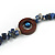 Long Blue Semiprecious Stone, Ceramic Bead, Brown Wood Ring Necklace - 102cm L - view 4