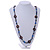 Long Blue Semiprecious Stone, Ceramic Bead, Brown Wood Ring Necklace - 102cm L - view 2