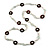 Long White Semiprecious Stone, Ceramic Bead, Brown Wood Ring Necklace - 102cm L