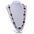Long Multicoloured Semiprecious Stone, Ceramic Bead, Brown Wood Ring Necklace - 102cm L - view 2