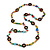 Long Multicoloured Semiprecious Stone, Ceramic Bead, Brown Wood Ring Necklace - 102cm L