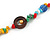 Long Multicoloured Semiprecious Stone, Ceramic Bead, Brown Wood Ring Necklace - 102cm L - view 4