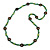 Long Forest Green Semiprecious Stone, Ceramic Bead, Brown Wood Ring Necklace - 106cm L - view 2