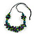 Teal/ Purple/ Lime Green Wood Bead Cluster Black Cotton Cord Necklace - 76cm L/ Adjustable - view 7