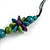 Teal/ Purple/ Lime Green Wood Bead Cluster Black Cotton Cord Necklace - 76cm L/ Adjustable - view 4