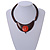 Statement Wooden Bib Style Necklace with Orange Ceramic Bead - Adjustable - view 2