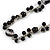 Long Black Glass Bead, Sea Shell with Silver Tone Chain Necklace - 140cm L - view 5