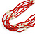 Multistrand Red Glass Bead Cream Faux Pearl Long Necklace - 70cm L - view 3