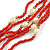 Multistrand Red Glass Bead Cream Faux Pearl Long Necklace - 70cm L - view 4