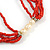 Multistrand Red Glass Bead Cream Faux Pearl Long Necklace - 70cm L - view 5