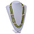 Multistrand Lime Green Glass Bead Cream Faux Pearl Long Necklace - 70cm L - view 2