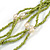 Multistrand Lime Green Glass Bead Cream Faux Pearl Long Necklace - 70cm L - view 5