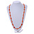 Stylish Orange/ Peach Ceramic/Glass Bead with Gold Tone Metal Rings Long Necklace - 90cm L - view 2