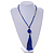 Blue Glass Bead Cotton Tassel Necklace - 72cm L/ 14cm Tassel - view 2