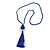 Blue Glass Bead Cotton Tassel Necklace - 72cm L/ 14cm Tassel