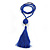 Blue Glass Bead Cotton Tassel Necklace - 72cm L/ 14cm Tassel - view 5