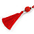 Red Glass Bead Cotton Tassel Necklace - 72cm L/ 14cm Tassel - view 3
