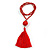 Red Glass Bead Cotton Tassel Necklace - 72cm L/ 14cm Tassel - view 8