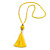 Sunny Yellow Glass Bead Cotton Tassel Necklace - 72cm L/ 14cm Tassel - view 3