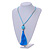Trendy Light Blue Glass Bead Cotton Tassel Necklace - 72cm L/ 14cm Tassel - view 2