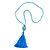 Trendy Light Blue Glass Bead Cotton Tassel Necklace - 72cm L/ 14cm Tassel