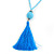 Trendy Light Blue Glass Bead Cotton Tassel Necklace - 72cm L/ 14cm Tassel - view 3