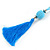 Trendy Light Blue Glass Bead Cotton Tassel Necklace - 72cm L/ 14cm Tassel - view 6