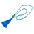 Trendy Light Blue Glass Bead Cotton Tassel Necklace - 72cm L/ 14cm Tassel - view 10