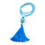 Trendy Light Blue Glass Bead Cotton Tassel Necklace - 72cm L/ 14cm Tassel - view 8