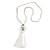 Trendy Snow White Glass Bead Cotton Tassel Necklace - 72cm L/ 14cm Tassel