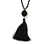 Black Glass Bead Cotton Tassel Necklace - 72cm L/ 14cm Tassel - view 9