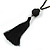 Black Glass Bead Cotton Tassel Necklace - 72cm L/ 14cm Tassel - view 5
