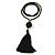 Black Glass Bead Cotton Tassel Necklace - 72cm L/ 14cm Tassel - view 4