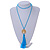 Light Blue Crystal Bead Necklace with Gold Tone Tree Of LIfe/ Silk Tassel Pendant - 84cm L/ 10cm Tassel - view 2