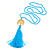 Light Blue Crystal Bead Necklace with Gold Tone Tree Of LIfe/ Silk Tassel Pendant - 84cm L/ 10cm Tassel - view 3