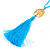 Light Blue Crystal Bead Necklace with Gold Tone Tree Of LIfe/ Silk Tassel Pendant - 84cm L/ 10cm Tassel - view 4